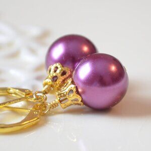 Plum Christmas Earrings in Gold - Hand Made in Canada
